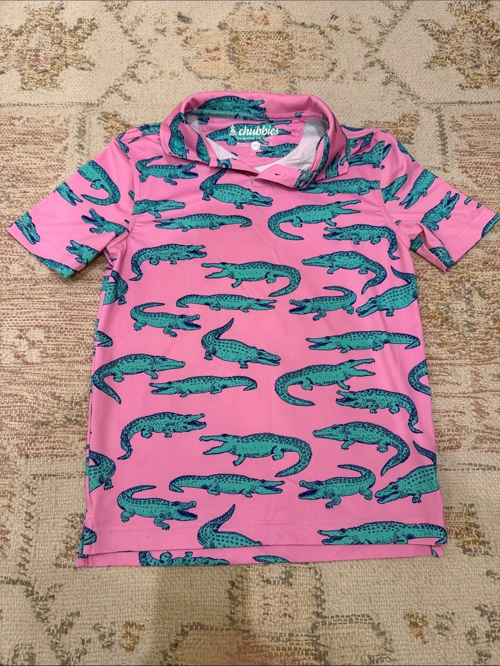 chubbies Pink Polo with Teal Alligator Print